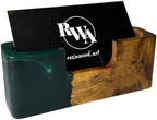 RWA Emerald Business Card Holder – Luxury Square Desk Organizer, Stylish Office Decor, Slim Card Holders - Wood & Epoxy Card Display Stand for Men and Women, Office Desk Accessories - SMART, green by RWAresinwoodart