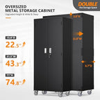 VINGLI Large Garage Storage Cabinet with 4 Doors, Upgraded Height & Wide & Deep, 43''W x 23''D x 75''H, Oversized Metal Storage Cabinet with Pegboards Wheels Locks and Adjustable Shelves (Black) - Image 3