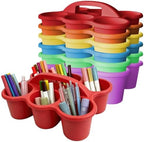 6 Pack Classroom Caddy Organizer with Handle Multicolor Plastic Table Caddy 6 Compartments Storage Cup Holder for School Supplies Art Crafts Crayons Pencils Stackable Desk Caddy for Office by JEChrochen