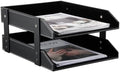KINGFOM Letter Tray, Leather Paper Organizer Tray, Wooden Desk File Holder, Desktop File, Stackable Magazine Holder, Mail Sorter, Great for Home or Office - 2 Level Black by KingfomLeatherHomeOfficeDecor