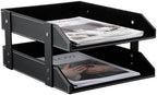 KINGFOM Letter Tray, Leather Paper Organizer Tray, Wooden Desk File Holder, Desktop File, Stackable Magazine Holder, Mail Sorter, Great for Home or Office - 2 Level Black by KingfomLeatherHomeOfficeDecor