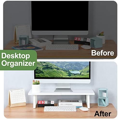TEAMIX 24 inch Monitor Riser for Desk, Wood & Steel Computer/TV Stand White - Image 7