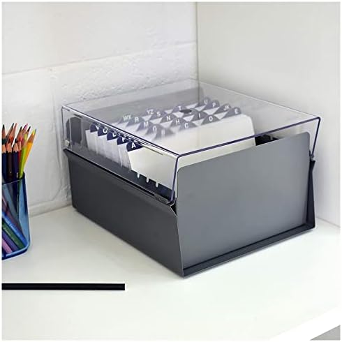 Acrimet 5 X 8 Card File Holder Organizer Box Metal Base Heavy Duty (AZ Index Cards and Divider Included) (Gray Color with Clear Crystal Plastic Lid Cover) - Image 2