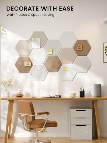 Fluxynara 12-Pack Hexagon Felt Bulletin Board Tiles, Stone Beige-1 - Image 6