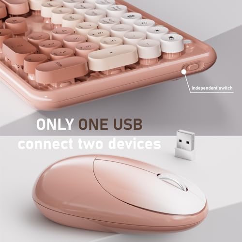 UBOTIE Wireless Keyboard and Mouse Combo, Phone Holder (Peach) - Image 4