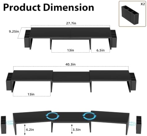 AUPSEN Dual Monitor Stand Riser with 2 Pen Holders, Desk Organizer, Black - Image 7