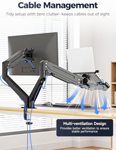 Suptek Monitor Laptop Mount Stand, 2 in 1 Function Dual Monitor Arms Desk Mount for 13"-18" Notebook and 17"-35" Monitor with Laptop Tray,Holds up to 24.25lbs - Image 6