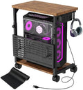 Adjustable Computer Tower Stand with Charging Station & Pegboard,Brown by madeformodernhomes