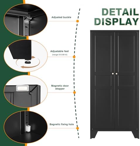 Letaya Metal Pantry Storage Cabinet with Door and Adjustable Shelves,Black - Image 4