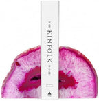 Natural Pink Dyed Agate Geode Bookends - 3 to 4 lb Heavy Duty Rock Crystal Stone Book Ends for Shelves, with Rubber Bumpers, Decorative Book Holders for Home Office by Sisamn