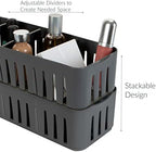 Simplify 2 Pack 4 Compartment Stackable Bin with Adjustable Dividers | Drawer Organizer | Storage Basket | Good for Office | Desk Supplies | Dorm |Bathroom | Accessories | Make Up | Grey - Image 4