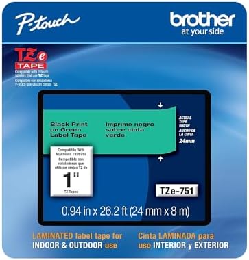 Brother Genuine P-touch, TZe-751CS, 0.94” x 26.2’, Black on Green Laminated Label Tape by Unknown