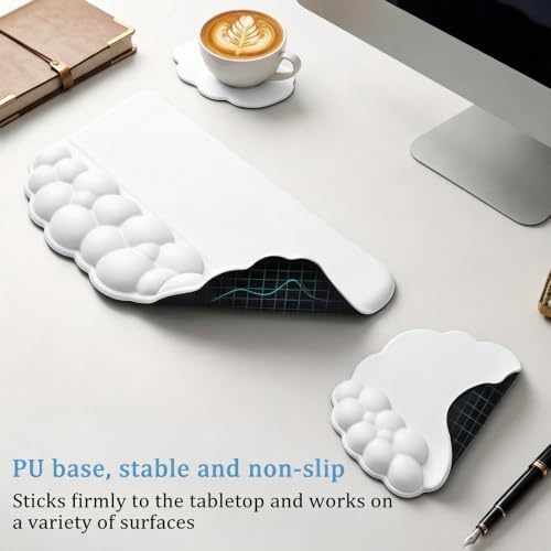 Cloud Keyboard Wrist Rest with Sloped Keyboard Pad, Ergonomic 3-in-1 Mouse Pad with Wrist Support and Coaster, Non-Slip Memory Foam Desk Mat Set for Mechanical Keyboard, Office & Gaming,White - Image 2