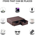 Linen Leather Desk Organizer and monitor stand with Drawers－Mini Desktop Drawer Organizer Stackable－Tabletop Organization Storage Box for Office Supplies Home Vanity Toiletries (Brown, 2-drawers) - Image 7