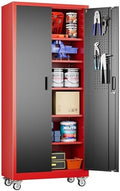 Aobabo Metal Garage Storage Cabinets with Wheels,Steel Cabinets with 5 Adjustable Shelves for Garage Home Office Storage, Red-Black,Assembly Required by Aobabo