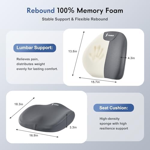 FLORICH Seat Cushion and Lumbar Support Pillow for Office Chair Car, Ergonomic Memory Foam Back Support for Office Gaming Chair Driving Seat Wheelchair, Relieves Neck, Back & Sciatica Pain – Gray - Image 3
