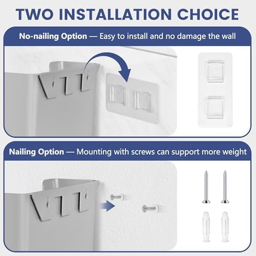 JOMOLA No Drilling File Holder 3 Pack Mail Organizer Wall Mount File Organizer Holder Office Wall Hanging Files Magazines Organizer Plastic Door Mount Wall Pocket with Adhesive Pad, Grey Color - Image 3