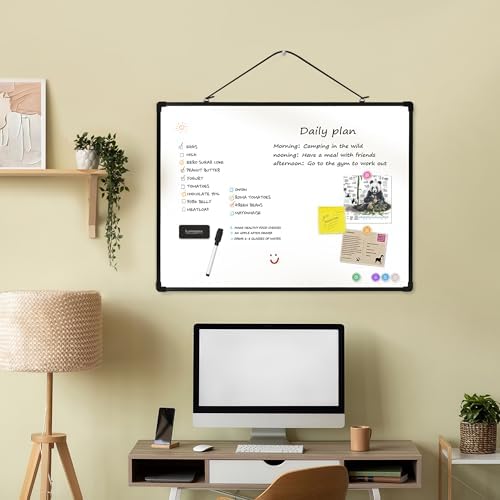 Dry Erase Board for Wall, 24" x 18" Double-Sided Hanging Magnetic Whiteboard with 6 Markers, 6 Magnets and 3 Mini Sticky Notes, Presentation Board for School, Home, Office, Black Frame - Image 2