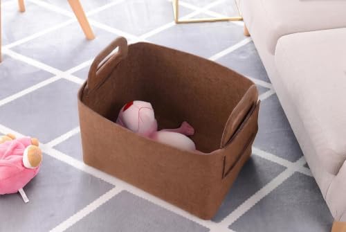 Minoisome Storage Basket Felt Storage Bin Collapsible& Convenient Box Organizer with Carry Handles for Office Bedroom Closet Babies Nursery Toys Laundry (Brown, 15.7inch（L）×11inch（W）×10inch（H）) - Image 3