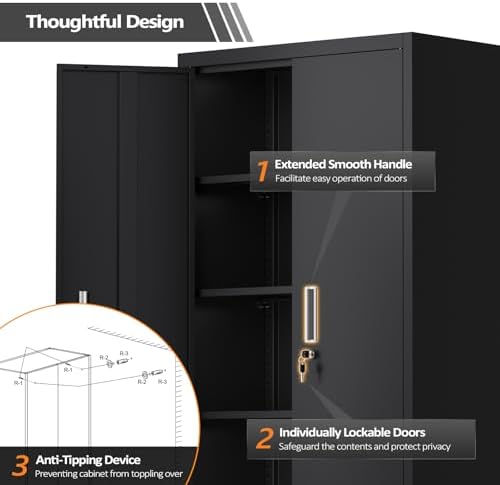 VINGLI Rolling Metal Storage Cabinet with Adjustable Shelves, 71'' Tall Garage Storage Cabinet with Wheels, Locking Tool Cabinets for Home Office Garage Gym School (Black) - Image 7