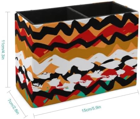 PU Leather Multi-Compartment Pen Holder Desktop Organizer Pencil Cup Storage Caddy for Office Home Supplies Bold Brushstrokes And Zigzag Lines with Ethnic And Tribal Motifs - Image 2