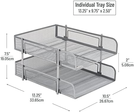 Mind Reader Stackable Paper Tray, Desktop Organizer, File Storage, Office, Metal Mesh, 2 Pc, Silver - Image 3