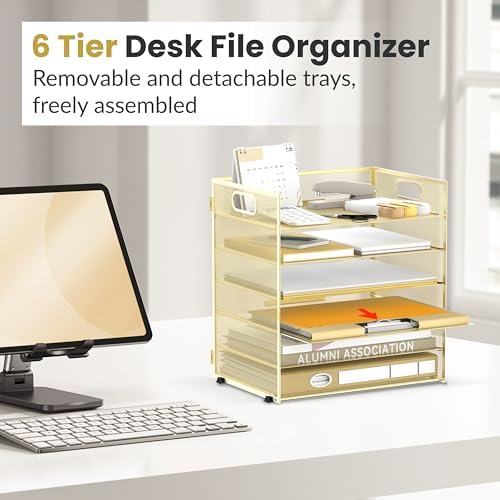 Daltack 6-Tier Paper Organizer for Desk with Handle, Gold, 2 Pack - Image 5