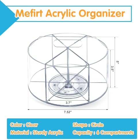 Mefirt Acrylic Pen Holder, 360 Degree Rotating Pen Organizer, Rotating Desk Acrylic Office Organizer with 6 Compartments, Marker Organizer for Kid, Crayon Caddy School Art Supply Storage Organizer - Image 5