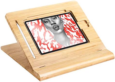 ELETIUO Tablet Desktop Stand Height Adjustable,Foldable Bamboo Drawing Ipad Holder,Multi-Angle Portable Stand Organizer,Compatible with 12.9 inch ipad pro 3rd/4th Gen by ELETIUO