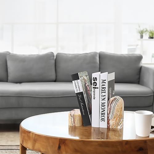 Koville Mexican Natural Marble Bookends for Shelves, Decorative Book Ends, 7lbs Heavy-Duty Marble Book Holders, Bookshelf Apartment Decor for Normal Books/CD/Video Games(Mexico Onyx) - Image 5