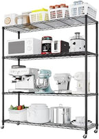 4 Tier Storage Racks Shelving, Heavy Steel Pantry Shelves, Adjustable Wire Shelving Rack with Wheels, Suitable for Garage, Kitchen, Bathroom, Office, 46" W x 18" D x 65" H, Black by Unknown