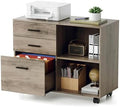 VINGLI 3 Drawer Wood Lateral File Cabinet with Adjustable Shelves & Locking Wheels, Printer Stand with Drawers for Letter Files, Sturdy File Cabinets for Home Office, Study & Business, Rustic Gray by VINGLI