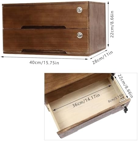 Wooden Desk Organizer with Drawers & Lock, Desktop Countertop Storage Cabinet Lockable Home Office Supplies File Tabletop Organizing Unit (2 Drawer - Retro Walnut) - Image 3