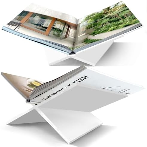 Large White Acrylic Book Stand, 12.5" x 9.5" x 5.5”, Acrylic Book Holder, Open Bookstand for Display and Reading Cookbooks, Art Books, Bibles, Magazines - Home and Office by BaselineIGR