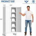 GAIOUS Metal Garage Storage Cabinet with Lock, Steel Tool Cabinet with 2 Door and 4 Adjustable Shelves, 71” Tall Lockable File Cabinet with Wheels, Rolling Cabinet for Home Office Garage Gym - White - Image 2