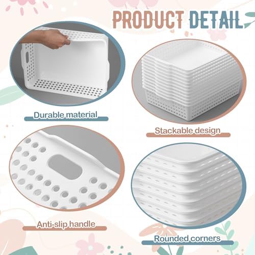 Geetery 6 Pack Classroom Storage Baskets with Handle,White - Image 3
