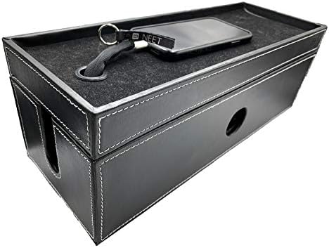 NEET Cable Management Box Large, Computer Cord Organizer, Hide and Conceal, Power Cable Organizer, Computers and Desks, Black Stitched Leather by NEET+Products+