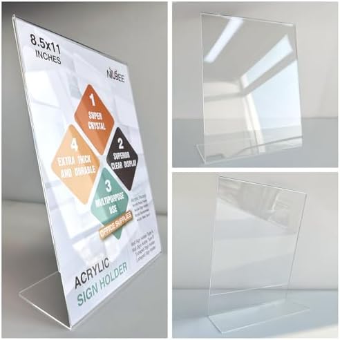 NIUBEE Acrylic Sign Holder 8.5 x 11 Vertical L-Shape Flyer Stand 6 Pack - Image 2