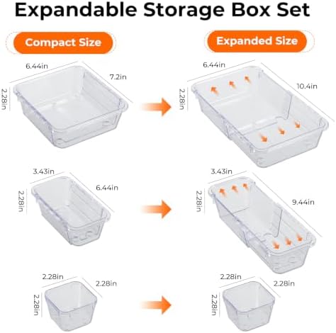 UFORU 14 Pcs Adjustable Clear Drawer Organizer for Makeup Bathroom DIY Desk - Image 2