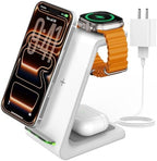 Charging Station for iPhone and Apple Watch: 3 in 1 Wireless Phone Charger Stand for iPhone 17 16 15 14 13 12 11 Pro Max & AirPods, Bedside Nightstand Docking by JoyGeek