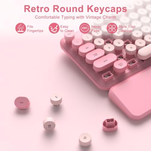 Pink Wireless Keyboard and Mouse Combo, Magnetic Wrist Rest, Round Keycap - Image 7
