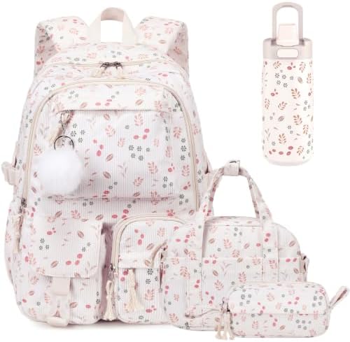 4PCS Corduroy Backpack for Girls with Insulated Water Bottle by Unknown