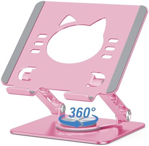 Aoviho Rotating Tablet Stand for Desk - [Adjustable] Drawing Stand for iPad, Portable Aluminum Desktop Holder, Compatible with 4.7–12.9 inch Devices (Pink) by Aoviho