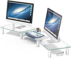 Hemudu Dual Monitor Stand -Adjustable Length and Angle Dual Monitor Riser, Desktop Organizer for PC, Computer, Laptop (Clear) by HEMUDU