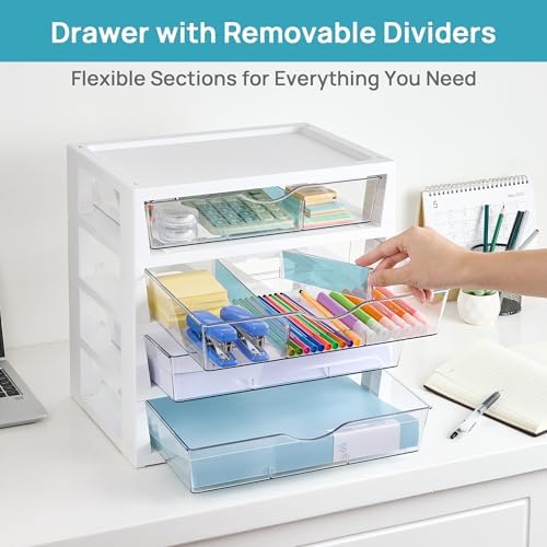 Vtopmart Clear Desktop Organizer, 4-Tier Drawer Storage with Dividers - Image 3