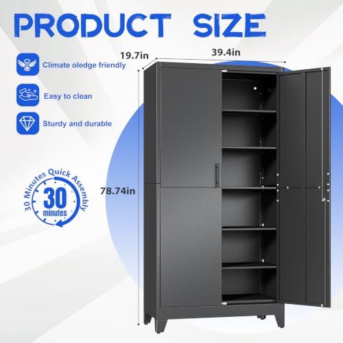 GAIOUS 79" Tall Metal Storage Cabinet with Lock,2 Door Steel Bookcase Black - Image 2
