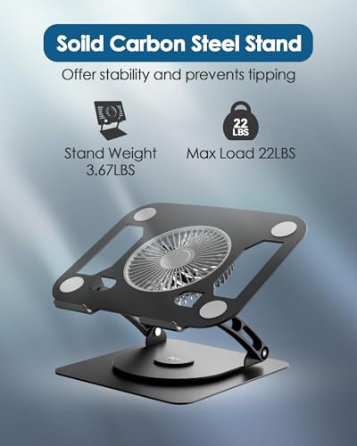 SHUWEI Laptop Stand with Fan, Height/Angle Adj fits 16" Laptop, Black - Image 5