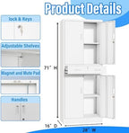 BESFUR Metal Storage Cabinet with 1 Drawer and Adjustable Shelves, 71" H Reinforced Heavy Duty Locking Storage Cabinet for Office, Garage, Home, School, Utility(White) - Image 3