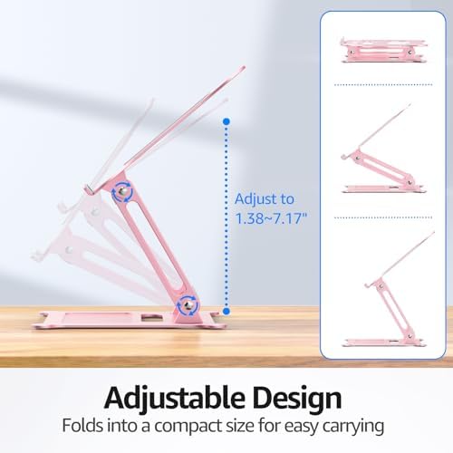 Urmust Adjustable Laptop Stand for Desk, 10-15.6“ Laptop Riser, Pink - Image 4