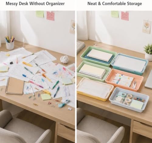 12 Pcs Letter Size Flat Storage Tray with Latching Lid (Morandi) - Image 4